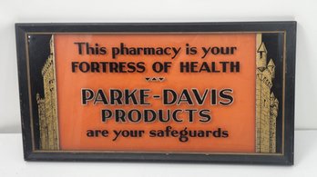 Vintage Framed Reverse Painted Glass Sign - Antique Medical Pharmacy