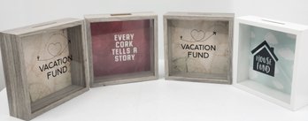 4 Decorative Shadow Box Style Piggy Banks & Money Boxes Vacation Fund