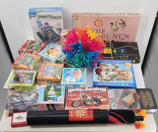 Mixed Game & Puzzle Lot: Gravity Maze, Flying Nun & Harley