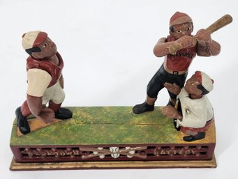 Cast Iron Mechanical Bank Dark-town Battery Baseball Sculpture