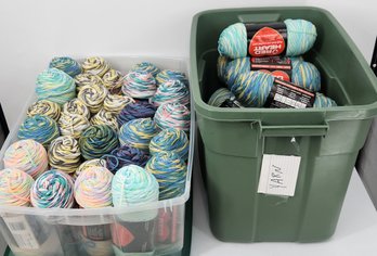 Lot Of Yarn: 2 Tubs Multicolor Skeins (Around 50 Skeins) Red Heart