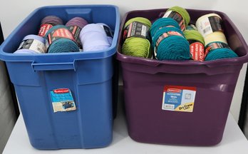2 Lots Of Yarn: 1 Blue Tub & 1 Purple Tub (Around 50 Skeins) Red Heart