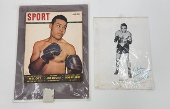 Vintage Boxing Magazine Joe Louis Cover & Signed Willie Pep Photo