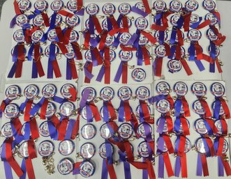 Lot Of 100 Vintage AFC Champions 1985 Super Bowl XX New England Patriots Pins Ribbons & Football Charm Lot 11