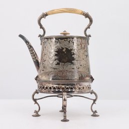 Mappin & Webb Silver Plate Spirit Tea Kettle On Stand Victorian Antique EPNS