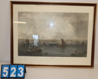 46.5' X 36' - Framed Art Work - J.W. Hill - Boston Ships - C.Mottram