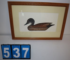 26.5' X 19' - Framed Art Work - Signed - DUCK! Blue Wing Teal Hen Decoy Nevin 1935 91/150