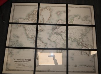 9 Framed Pictures Becoming One Giant Map - 50.5' X 62.5' - Framed Art Work - Chart Of The World
