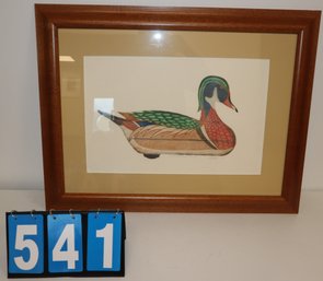 30.5' X 23.5' - Framed Art Work - Signed - DUCK! Wood Duck Drake Decoy Nevin 1960 86/150