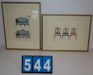 2 Pictures - 23' X 18' Each - Framed Art Work - Unknown Artist - Victorian Sofas & Chippendale Chairs