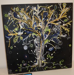 Framed Art Work - Unknown Artist - Tree W/ Mixed Media Style Looking