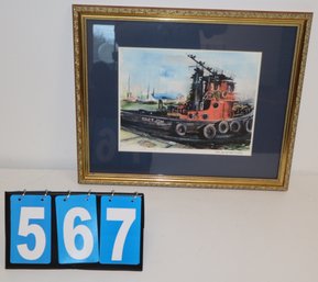 22' X 18' - Framed Art Work - Watercolors Dan McCole - Tugboat Capt. Jim Key West Florida - SIGNED