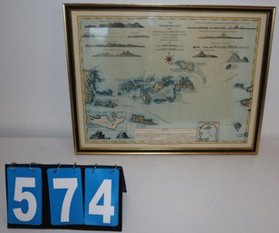 23' X 18' - Framed Map Art Work - Unknown Artist - Virgin Islands English & Danish Surveys