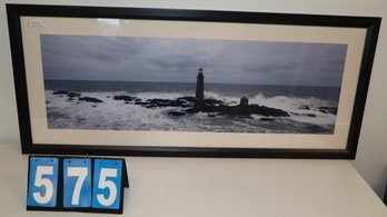 LONG - 49' X 21' - Framed Art Work - Unknown Artist - Lighthouse On The Water