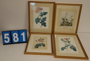 4 Pieces - Each Different Sizes - Framed Art Work - Unknown Artist - Flowers