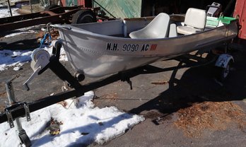 1990's 12 Foot Aluminum Boat W/ Trailer & Johnson Motor