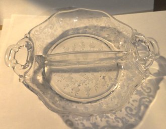 ETCHED DIVIDED DOUBLE HANDLE DISH