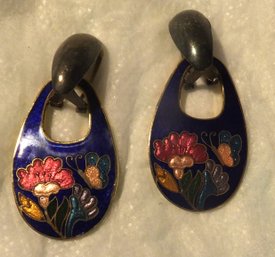 VINTAGE CLOISONNE CLIP ON EARRINGS