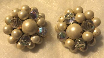VINTAGE PEARL & CRYSTAL CLIP ON EARRINGS