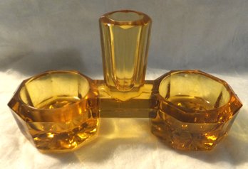 AMBER DEPRESSION GLASS SALT/PEPPER & TOOTHPICK HOLDER