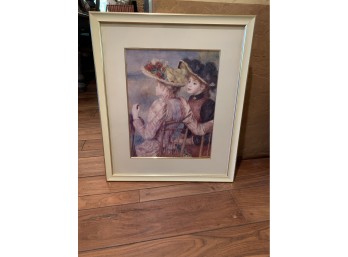 Vintage 'Two Young Girls' Print In Metal Frame In Glass