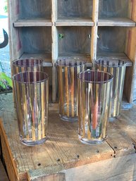 Vintage MCM Gold Vertical Striped Tall Cocktail Glasses