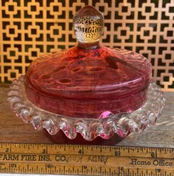 Vintage Cranberry Red Ruffled Candy Dish With Ornate Finial  Mid-Century Glas
