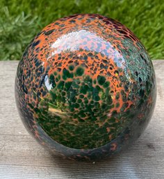 Vintage Mdina Glass Paperweight  Signed, Swirled Green & Amber