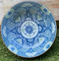 Vintage Japanese Porcelain Bowl  Blue & Green Floral