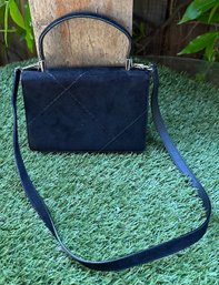 Authentic Ferragamo Black Stitch Suede Handbag With Strap