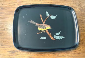 Vintage Mid Century Couroc Black Inlay Serving Tray - Bird On Branch