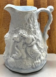 Antique 1855 Relief Moulded Jug 'Babes In The Woods' By Newport Pottery Cork & Edge