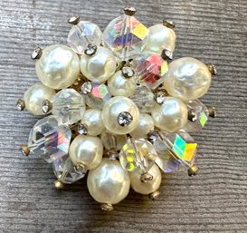 Vintage Crystal Rhinestone Beaded Cluster Brooch Pin
