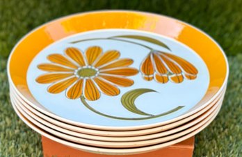 Vintage MIKASA 'Inspire' By Ben Seibel Floral Retro Dinner Plates S/5