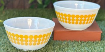 Vintage Yellow Polka Dot Pyrex Milkglass Bowls