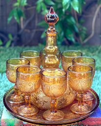 Vintage Indiana Glass Amber Tiara Decanter Set