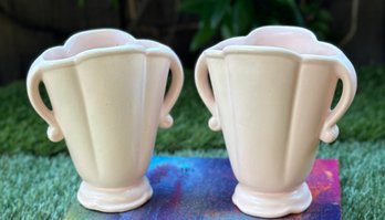 Vintage Pair Of RED WING Two-tone Pottery Vases