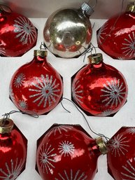 Vintage Red And Silver Starburst Christmas Ornaments