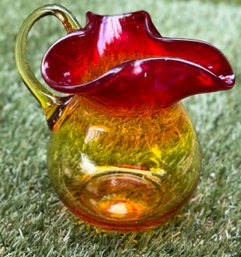 Vintage Red & Yellow Ombre Crackle Glass Pitcher