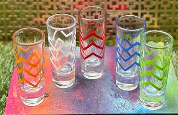 Vintage Signed CRISA 4' Chevron Striped Shot Glasses S/5