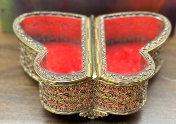 Vintage Filigree Butterfly Jewelry Casket Box
