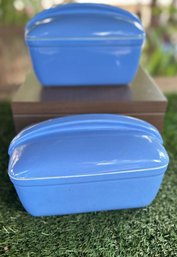Vintage HALL Blue Pottery Cornflower Covered Refrigerator Dish S/2