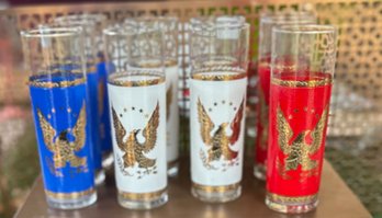 Vintage American Eagle Tom Collins Barware Set Of 10 Patriotic Bicentennial Glasses