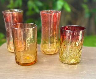 Vintage Amberina Hobbs Brockunier Inverted Thumbprint Glasses