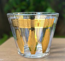 Vintage Glass Ice Bucket 22K Gold Trim Design