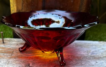 Vintage FENTON Amberina Footed Glass Bowl