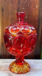 Vintage Moon And Stars Amberina Lidded Compote BowL