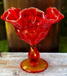 Vintage Amberina FENTON Glass Ruffled Compote