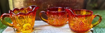 Vintage INDIANA GLASS Amberina Glass Sugar And Creamer Jars