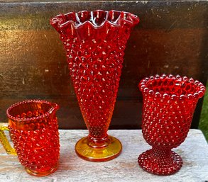 Vintage Amberina Hobnail Glass Jars